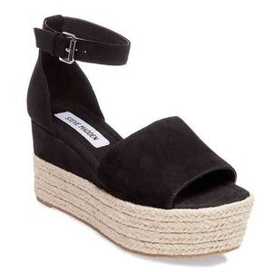 Steve Madden Apolo Black Suede Espadrille Sandal Women 9.5 Platform Ankle Straps